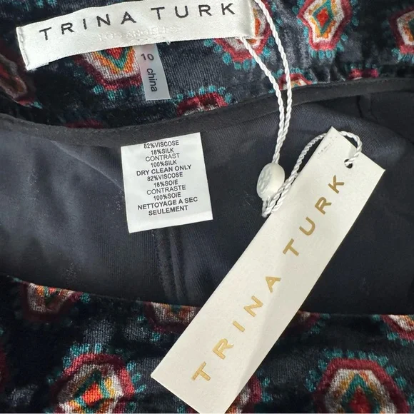 Trina Turk Palazzo Flare Damask Jacquard Velvet Like Print Pants size 10 - Picture 7 of 7